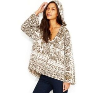 Free People Green Raggy Wool Printed Hoodie Size Small